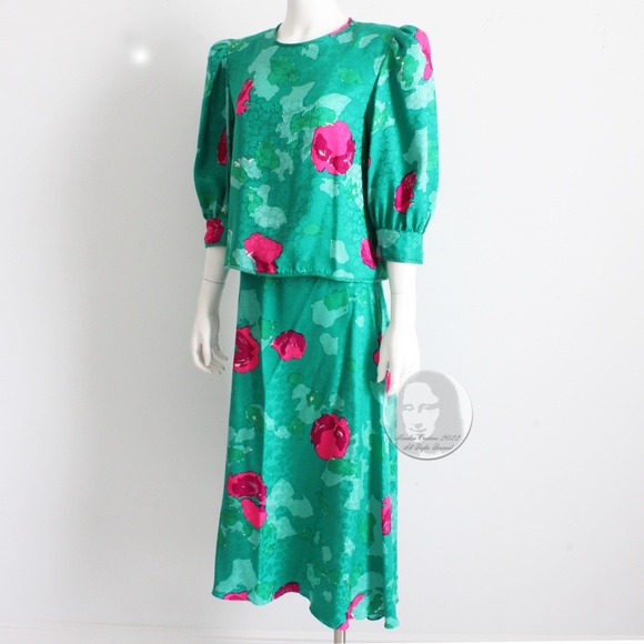 Flora Kung Blouse and Skirt 2pc Set Silk Abstract Floral Print Vintage 80s Sz 8 - Picture 6 of 10